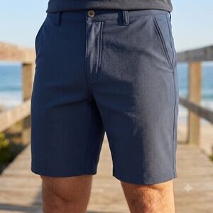prAna Hybridizer Shorts Men 38 Grey Textured Grid Hiking Outdoor 1965291
